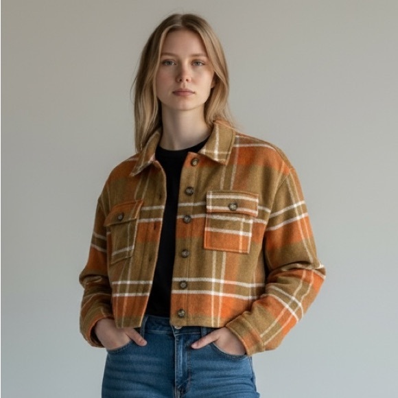 HYFVE Plaid Button Front Long Sleeve Shacket Jacket Women’s Size Small - Picture 2 of 10